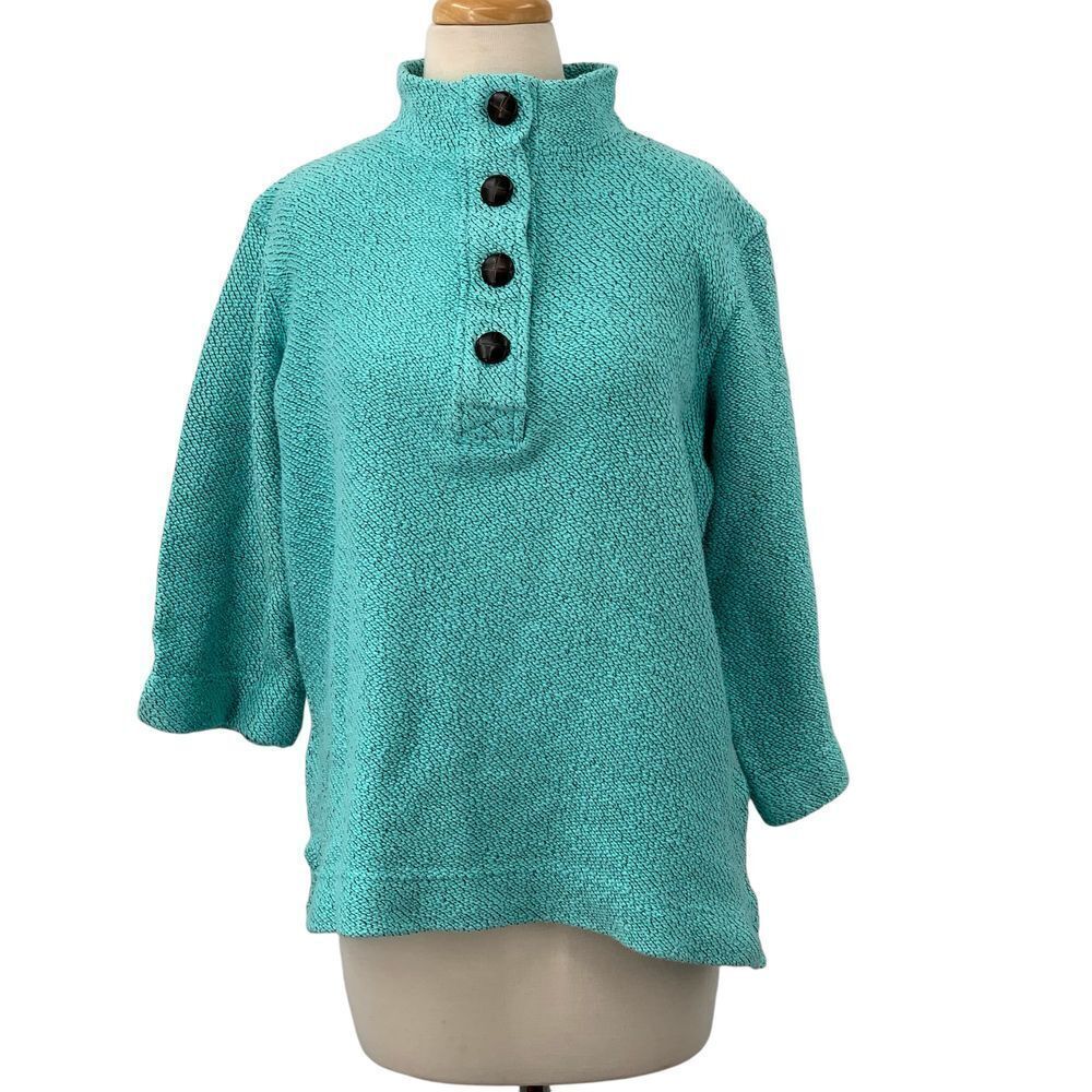 Soft Surroundings Sweater Set Sail Pullover 4 Button Tunic Top Aqua Size PS
